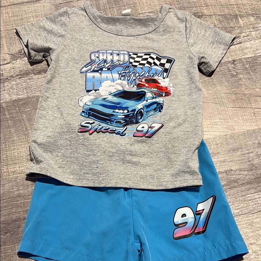 Kids Racing Graphic Tee and Shorts Set